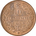 1296R 10 Centesimi 1893 Valore entro semicorona di alloro e quercia 2° tipo Birmingham Rame