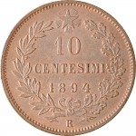 1297R 10 Centesimi 1893 Valore entro semicorona di alloro e quercia 2° tipo Roma Rame