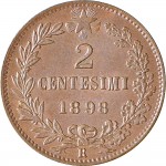 1303R 2 centesimi 1898 Valore entro semicorona di alloro e quercia Roma Rame