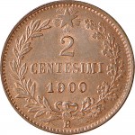 1304R 2 centesimi 1900 Valore entro semicorona di alloro e quercia Roma Rame