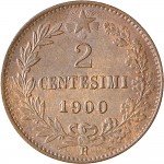 1305R 2 centesimi 1900 Valore entro semicorona di alloro e quercia Roma Rame