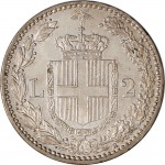 1280R 2 lire 1898 Scudo sannitico 2° tipo Roma Argento