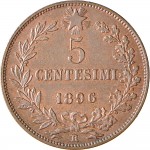 1299R 5 centesimi 1896 Valore entro semicorona di alloro e quercia Roma Rame