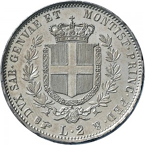 1063R 2 lire 1850 Scudo sannitico Torino Argento