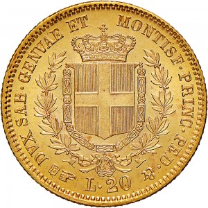 1021R 20 lire 1855 Scudo sannitico Torino Oro