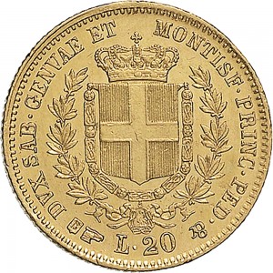 1023R 20 lire 1856 Scudo sannitico Torino Oro