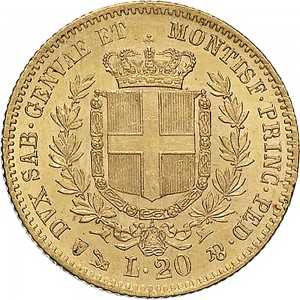 1024R 20 lire 1857 Scudo sannitico Genova Oro