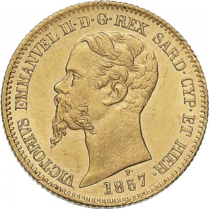 1024D 20 lire 1857 Scudo sannitico Genova Oro