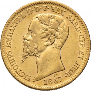 1025D 20 lire 1857 Scudo sannitico Torino Oro