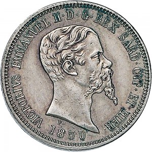 1084D 50 centesimi 1850 Scudo sannitico Torino Argento