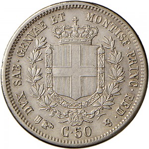 1085R 50 centesimi 1852 Scudo sannitico Torino Argento