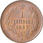 1242R 1 centesimo 1867 Valore entro semicorona di alloro e quercia Milano Rame