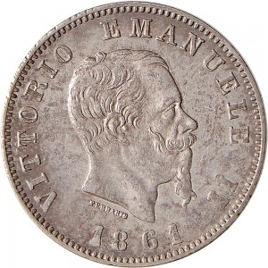 1182D 1 lira 1861 Scudo sannitico 1° tipo Torino Argento