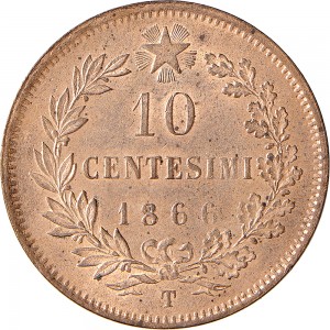 1218R 10 Centesimi 1866 Valore entro semicorona di alloro e quercia 2° tipo Torino Rame