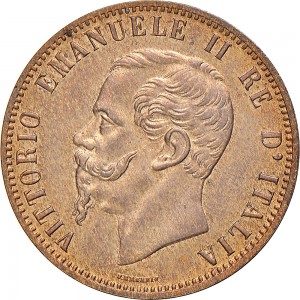 1219D 10 Centesimi 1867 Valore entro semicorona di alloro e quercia 2° tipo Birmingham Rame