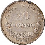 1205R 20 centesimi 1863 Valore su due rami di alloro 2° tipo Milano Argento