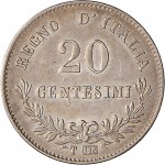 1206R 20 centesimi 1863 Valore su due rami di alloro 2° tipo Torino Argento