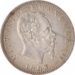 1206D 20 centesimi 1863 Valore su due rami di alloro 2° tipo Torino Argento