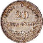 1207R 20 centesimi 1863 Valore su due rami di alloro 2° tipo Torino Argento