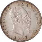 1208D 20 centesimi 1867 Valore su due rami di alloro 2° tipo Torino Argento