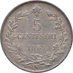 2660R 5 centesimi 1861 Valore entro semicorona di alloro e quercia Napoli Bronzo