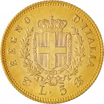 1149R 5 lire 1865 Scudo sannitico Torino Oro