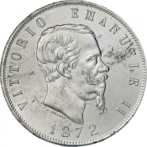 1163D 5 lire 1872 Scudo sannitico 2° tipo Milano Argento