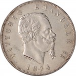 1168D 5 lire 1874 Scudo sannitico 2° tipo Milano Argento