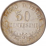 1197R 50 centesimi 1863 Valore su due rami di alloro 3° tipo Milano Argento