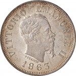 1198D 50 centesimi 1863 Valore su due rami di alloro 3° tipo Napoli Argento