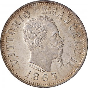 1198D 50 centesimi 1863 Valore su due rami di alloro 3° tipo Napoli Argento