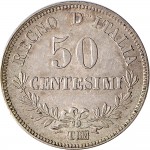 1199R 50 centesimi 1863 Valore su due rami di alloro 3° tipo Torino Argento