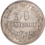 1200R 50 centesimi 1866 Valore su due rami di alloro 3° tipo Milano Argento