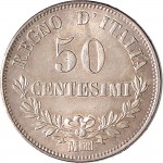 1201R 50 centesimi 1867 Valore su due rami di alloro 3° tipo Milano Argento