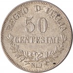 1202R 50 centesimi 1867 Valore su due rami di alloro 3° tipo Napoli Argento