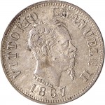 1202D 50 centesimi 1867 Valore su due rami di alloro 3° tipo Napoli Argento