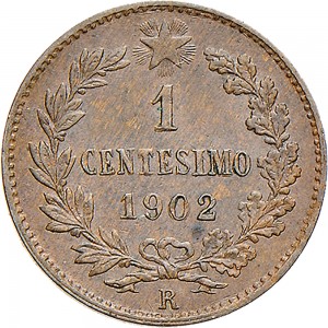 1562R 1 centesimo 1902 Valore entro semicorona di alloro e quercia Roma Rame