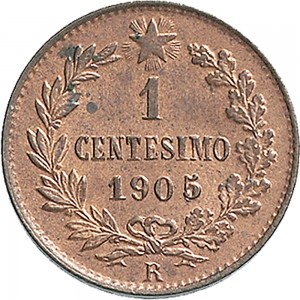 1565R 1 centesimo 1905 Valore entro semicorona di alloro e quercia Roma Rame