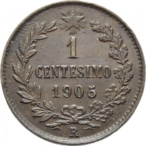 2558R 1 centesimo 1905 Valore entro semicorona di alloro e quercia Roma Rame