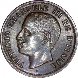 1568D 1 centesimo 1908 Valore entro semicorona di alloro e quercia Roma Rame