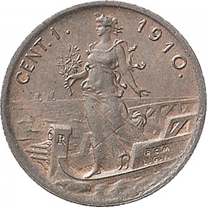 1571R 1 centesimo 1910 Italia marinara Roma Rame