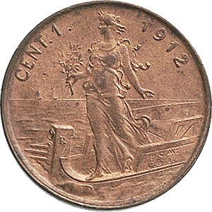 1574R 1 centesimo 1912 Italia marinara Roma Rame