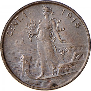 1580R 1 centesimo 1918 Italia marinara Roma Rame