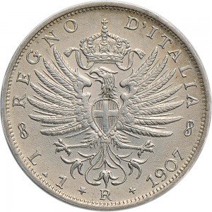 1426R 1 lira 1907 Aquila spiegata Roma Argento