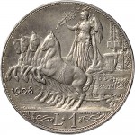 1427R 1 lira 1908 Italia su quadriga veloce Roma Argento