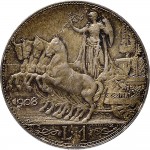 2616R 1 lira 1908 Italia su quadriga veloce 2° tipo Roma Argento Prova