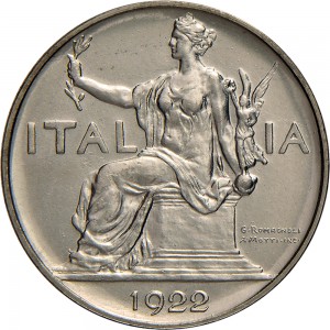 1435D 1 lira 1922 Italia seduta Roma Nichelio