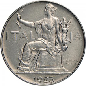 1436D 1 lira 1923 Italia seduta Roma Nichelio
