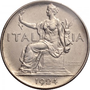 1437D 1 lira 1924 Italia seduta Roma Nichelio
