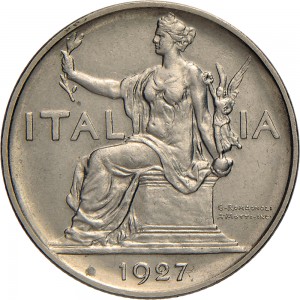 1439D 1 lira 1927 Italia seduta Roma Nichelio